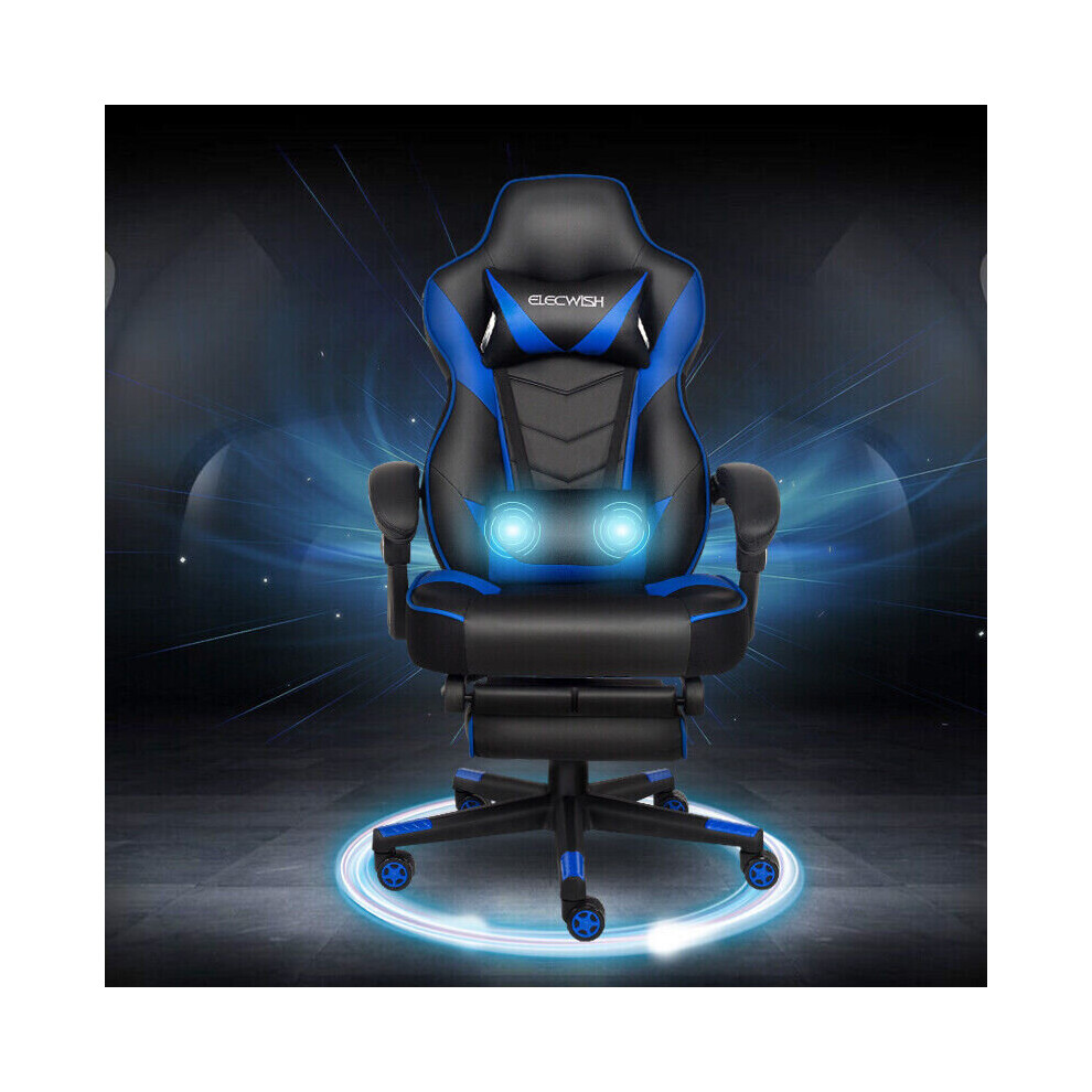 Massage Gaming Chair Swivel Computer Desk Seat Office Recliner Blue