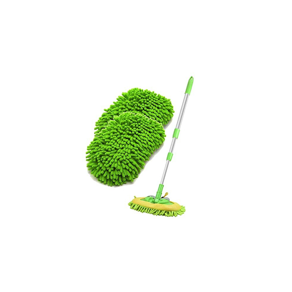 Car Wash Brush Telescopic Car Wash Brush Aluminum Long Handle Car Wash Brush Mop With Chenille Microfiber Washing Mitt 180 Degree Rotation 2 Mop Head 7652621162013