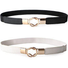Vintage Stretch Metal Buckle Body Belt 1" Wide (Black+White, Fits Waist 24"-26")