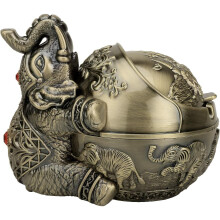 Vintage Decorative Windproof Cigarette Ashtray Metal Portable Ornament with Lid (Bronze Elephant)