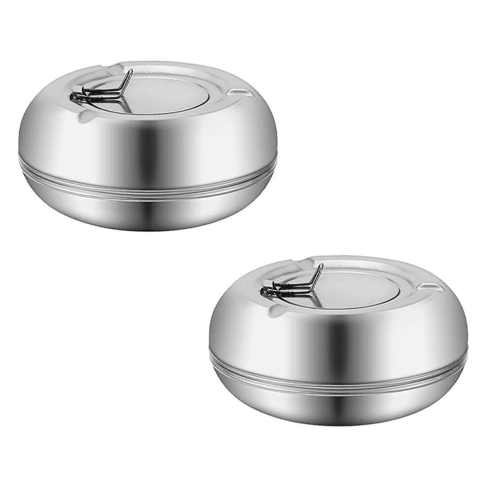 2 Pack Ashtrays with Lids, Stainless Steel Cigarette Ashtrays for Home Decor (Silver)