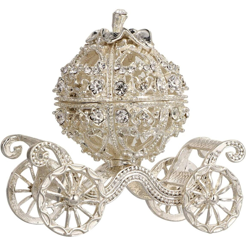 Pumpkin Carriage Decorative Hinged Jewelry Trinket Box Display Stand - Silver