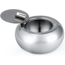 Stainless Steel Ashtray with Lid, Tabletop Ashtray Home Office Decor - Silver