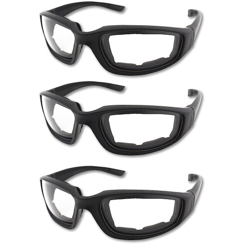 3 Pack Motorcycle Riding Glasses Padded Goggles (Clear Lens)