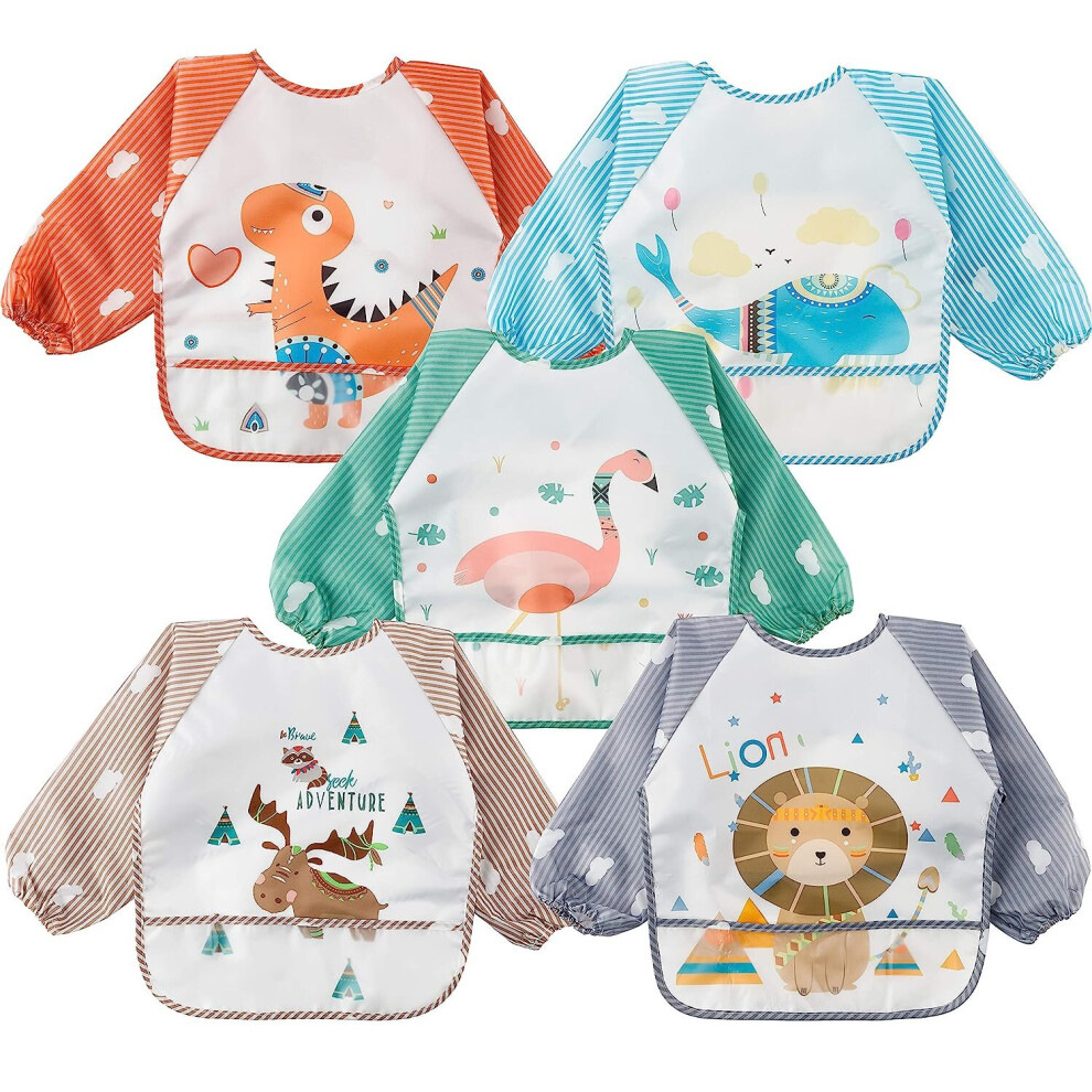 5 Pack Infant Long Sleeve Bibs Waterproof Sleeve Bibs Large Capacity 6-36 Months Infants Gopatriot Memory