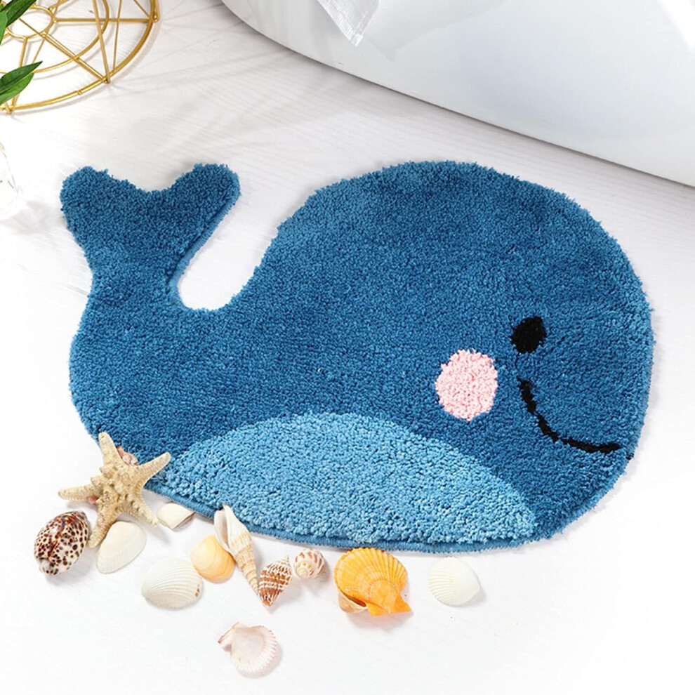 Blue Bathroom Rug Whale Bath Mat Non-Slip Washable, 18x24 Inches