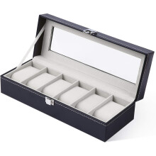 Men's Watch Box Organizer, 6 Slots PU Leather Watch Holder