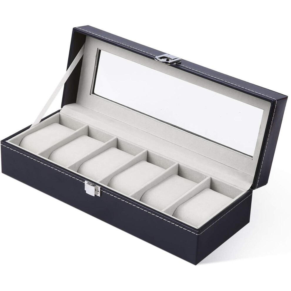 Gopatriot Memory Men's Watch Box Organizer, 6 Slots Pu Leather Watch Holder