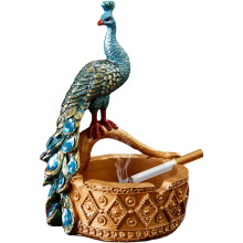 Peacock Shaped Cigarette Ashtray - Hand-Painted Resin, All-Weather Indoor/Outdoor Decor & Succulent Planter, 3.54x3.54x5.51 in