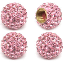 Car Tire Valve Caps, 4 Pack Rhinestone Car Tire Valves - Pink