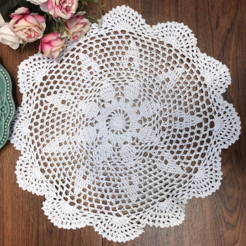 Gopatriot Memory White Cotton Handmade Crochet Lace Tablecloth Doilies Doily,Round,,16 Inch