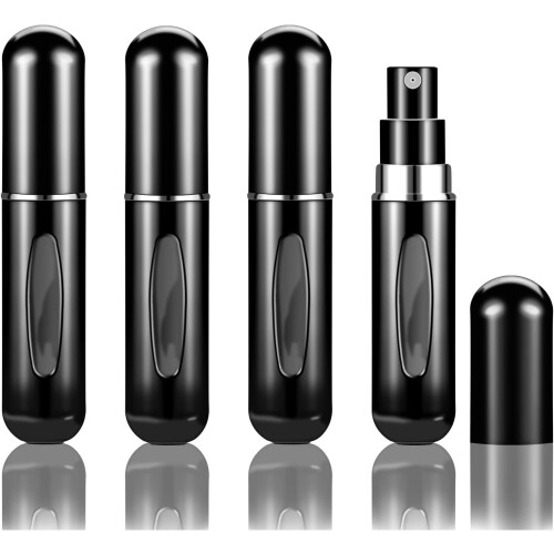 4 Pack Refillable Perfume Atomizer Bottles, Portable Dispenser 5ml/0.2oz(Black)
