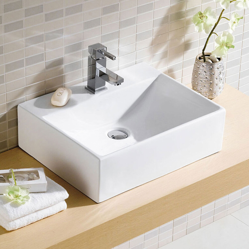 Nes Home Cloakroom Counter Top or Wall Hung Ceramic Basin Sink & Fittings