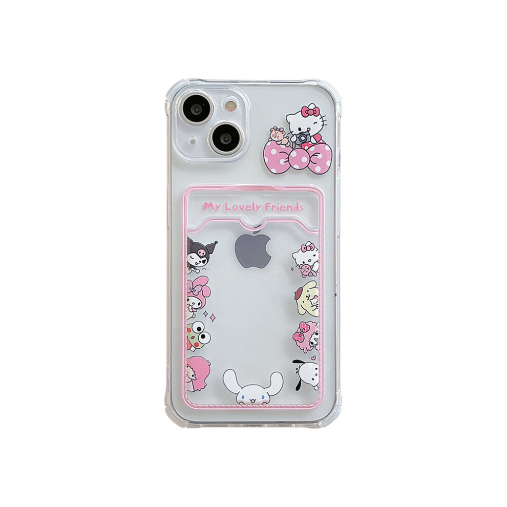 (iPhone 14 Pro Max) Transparent Hello Kitty Pattern Case For iPhone Soft TPU Card Slot Pocket Holder Cover