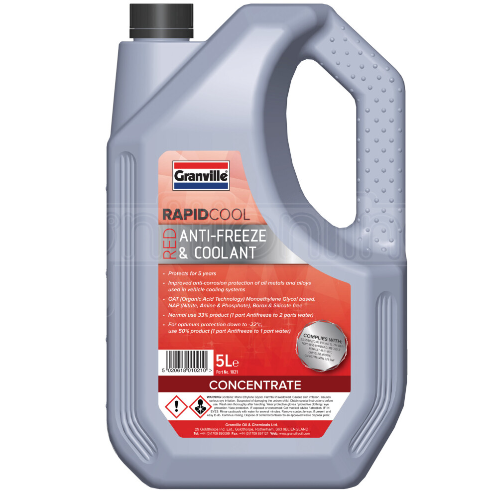 Granville Rapid Cool Red Antifreeze & Coolant Concentrate 5 Litre