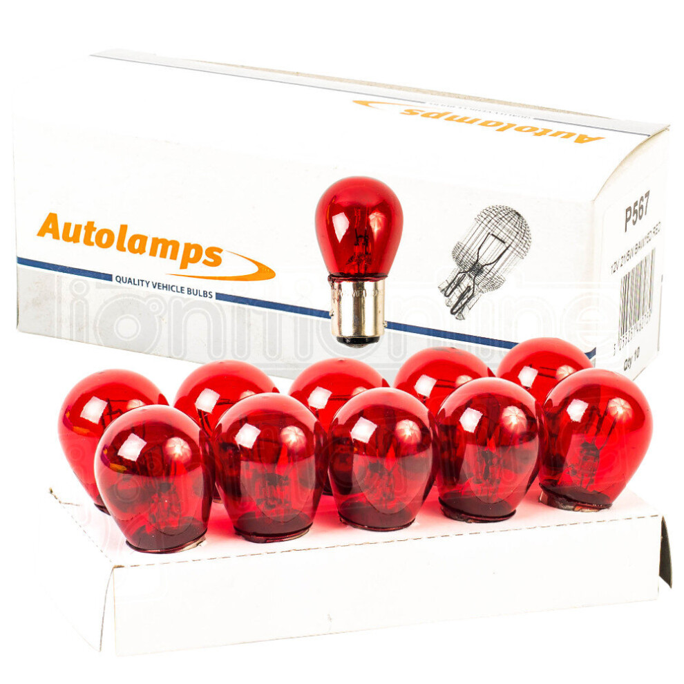 10 X Ford Brake Stop Tail Car Bulbs 567 12V 21/5W Baw15d Off Set Pins Red/Light 5055051462739