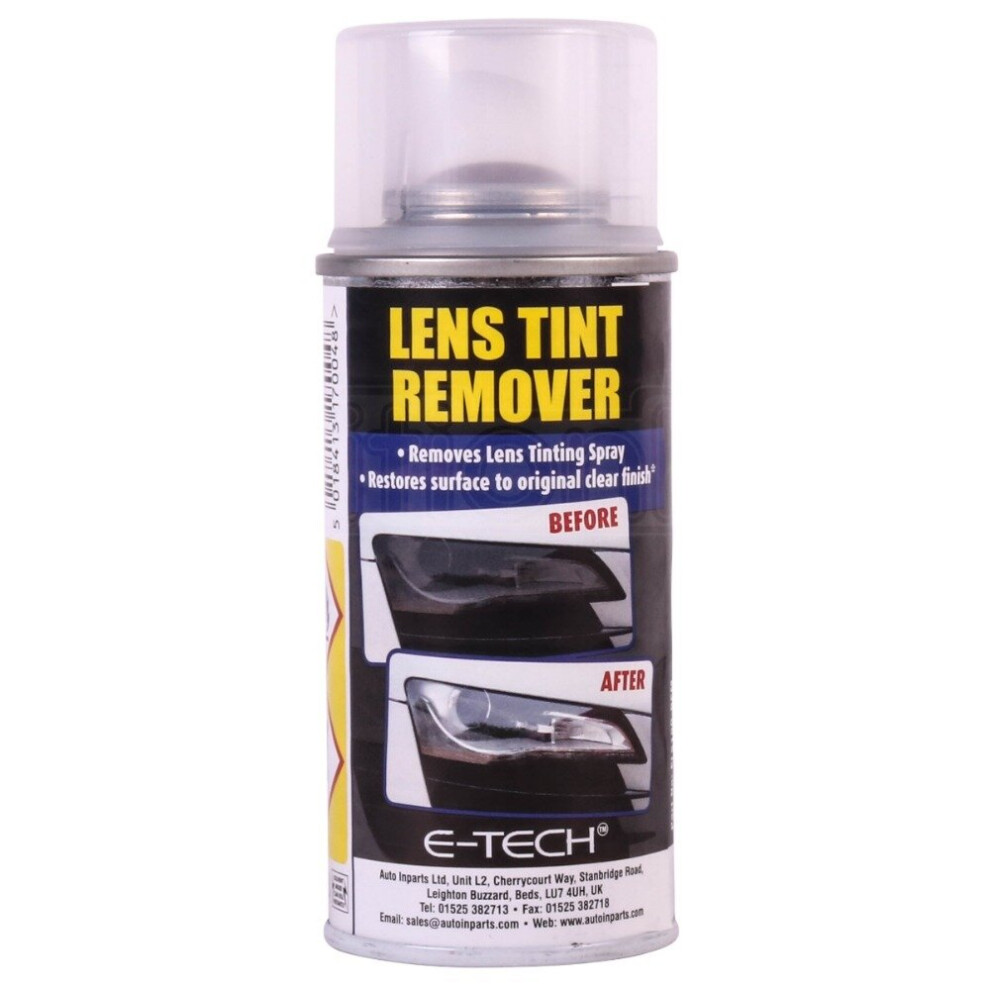 E-Tech Light Lenses Lens Tint Remover Spray Glass Plastic Car Motorbike 150ml