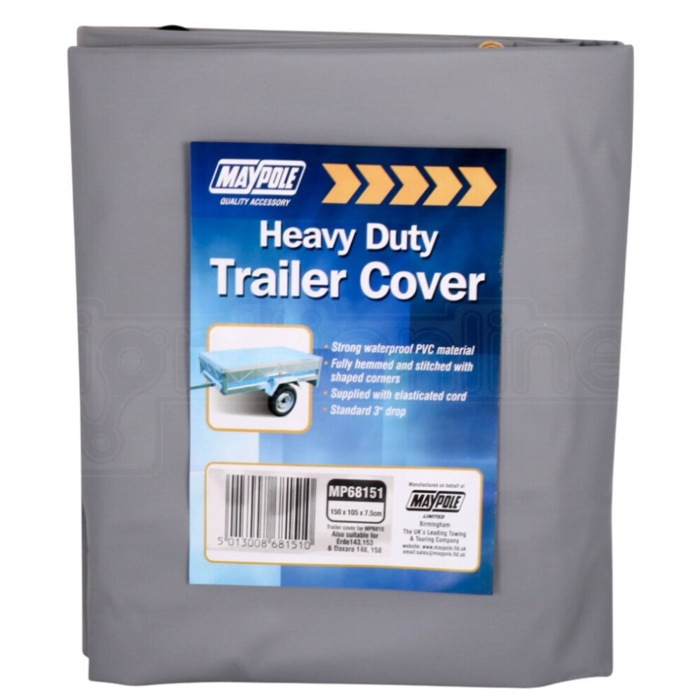 Maypole Waterproof Flat Trailer Cover Elastic Cord & Eyes 150 X 105 X 7.5Cm Grey 5013008681510