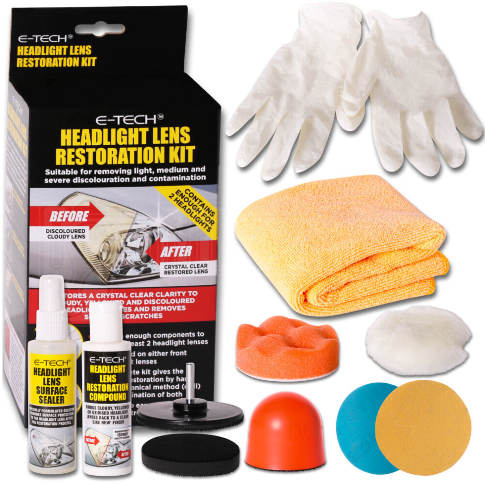 E-Tech Headlight Lamps Lens Restoration Cleaning Repair Kit Set 2X Spray Bottle 5018413710329