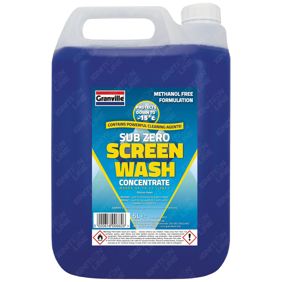 Granville Sub Zero Car Windscreen Screen Wash Concentrate -15C Protection 5L