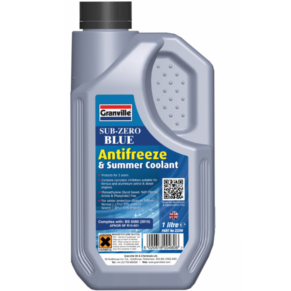 Granville Sub-Zero Blue Concentrate Antifreeze & Summer Coolant 1 Litre