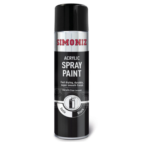 Simoniz Simoniz Satin Black Spray Paint Acrylic Fast Drying Smooth Finish Durable 500ml