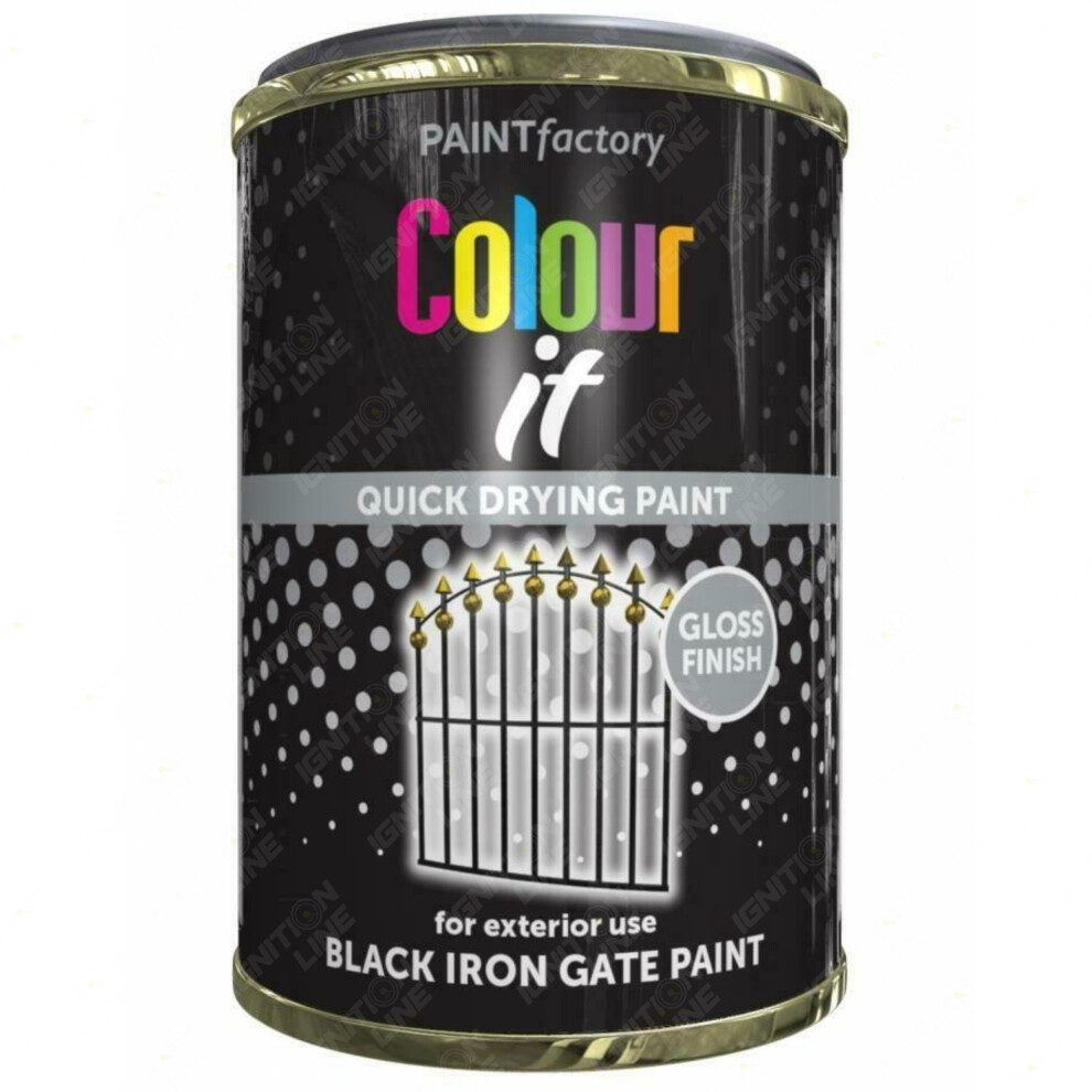 Paintfactory Gloss Finish Black Metal Iron Gate Paint Tin Wood Concrete 300Ml