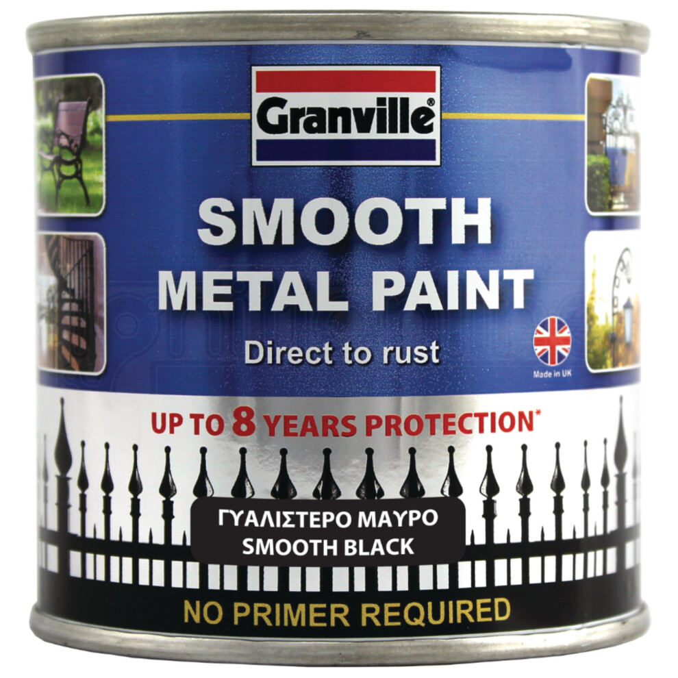 GRANVILLE Smooth BLACK Metal Paint No Primer Required - Direct To Rust 250ml