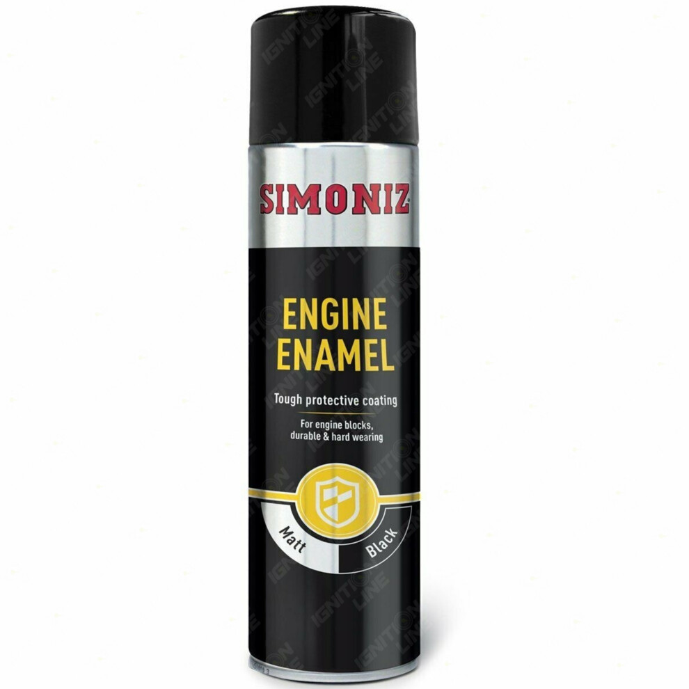 Simoniz Matt Black Engine Enamel One Coat Tough Paint Spray Aerosol Can 500ml