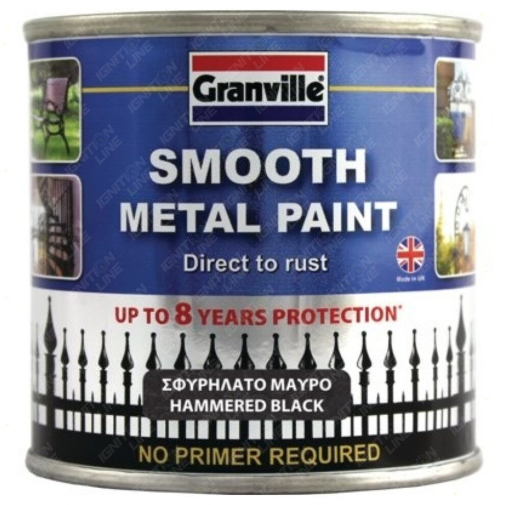 Granville Smooth Metal Paint Hammered Black Finish Direct To Rust Restore 250ml