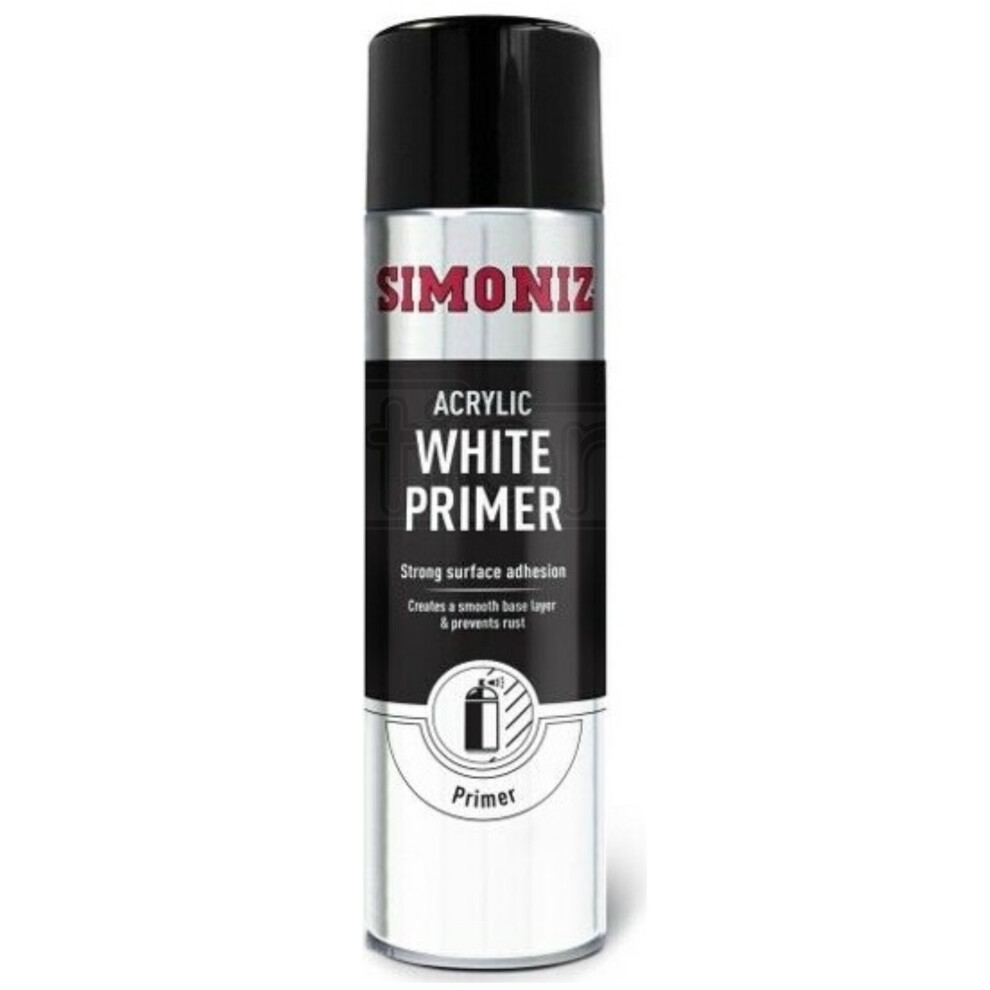 Simoniz Large Acrylic White Aerosol Smooth Primer Car Spray Paint 500ml