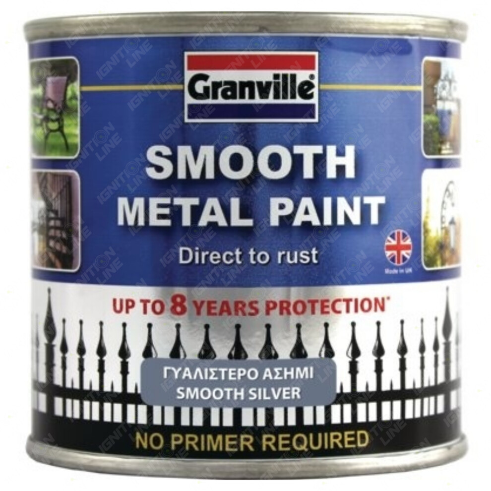 Granville Smooth Finish Direct To Rust Metal Paint Tin 250Ml Silver