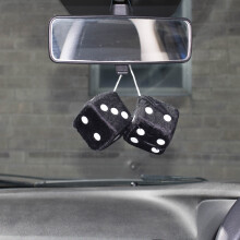 Car Black & White Soft Spotty Furry Fluffy Hanging Mirror Dice Set Of 2
