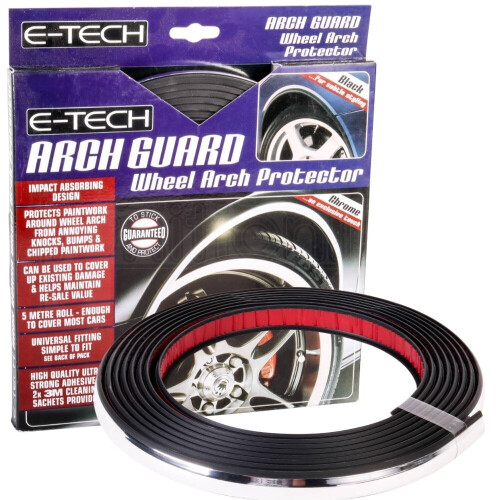 E-Tech Self Adhesive Universal Vehicle Arch Guard Wheel Trim Protector - Chrome