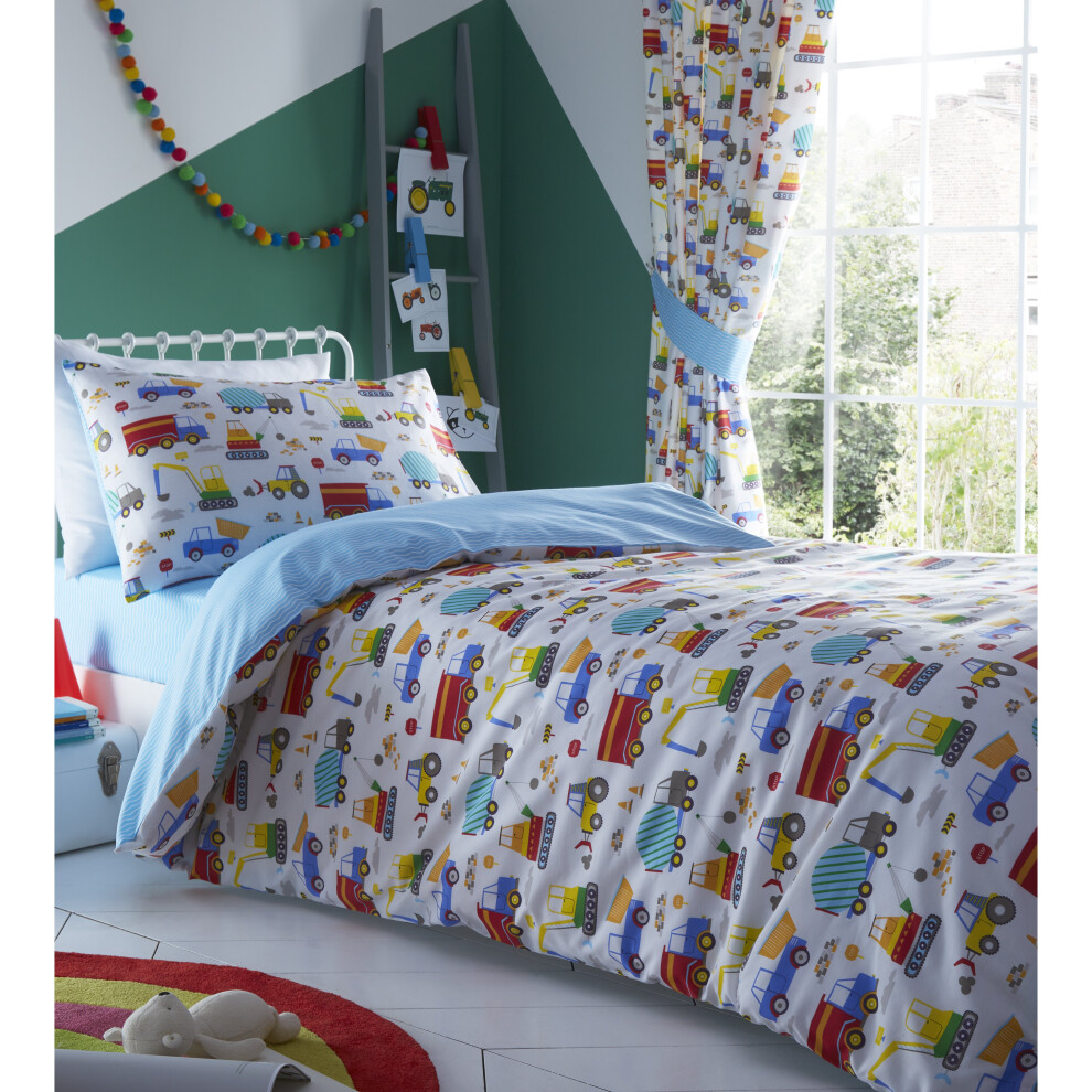 Kidz Club Bright Trucks Junior Duvet Cover and Pillowcase Set