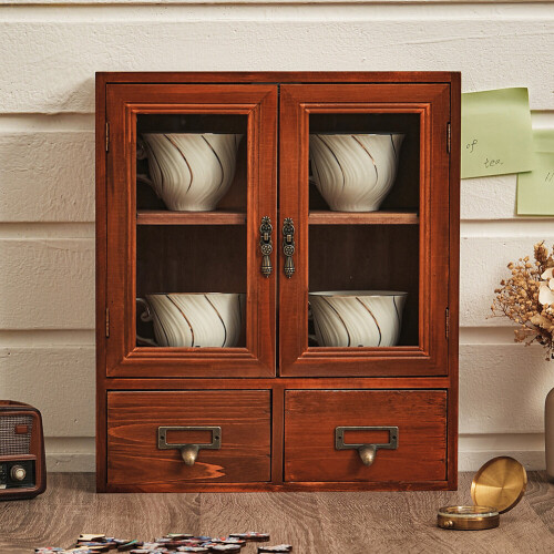 Living And Home Retro Wooden Desktop Storage Organizer with Drawer