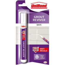 Unibond Grout Reviver Pen, White Grout Pen for Restoring Bathroom Grout Joints, Easy to Use Tile Grout Pen, Grout Whitener for Restoring Discoloured