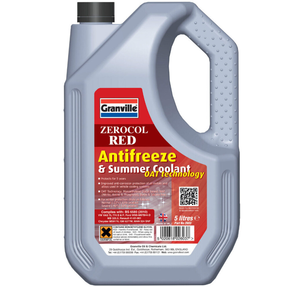 Granville Zerocol Red Antifreeze & Summer Coolant OAT Technology 5 Litre