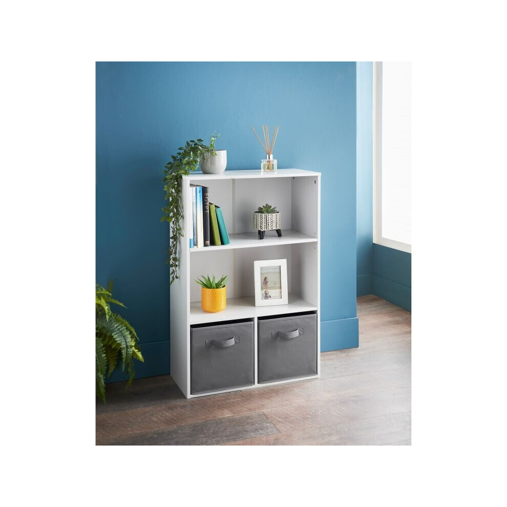 Lokken Bookcase With 2 grey baskets Stylish 2 door bookshelf - White