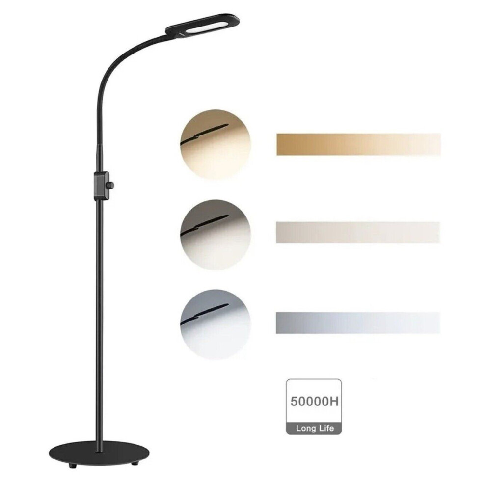 (Black) AUKEY 8W LED Floor Lamp, 3 Colour Temperatures & 20 Dimmable Brightness Levels, Eye Care Standing Reading Lamp with Adjustable Gooseneck