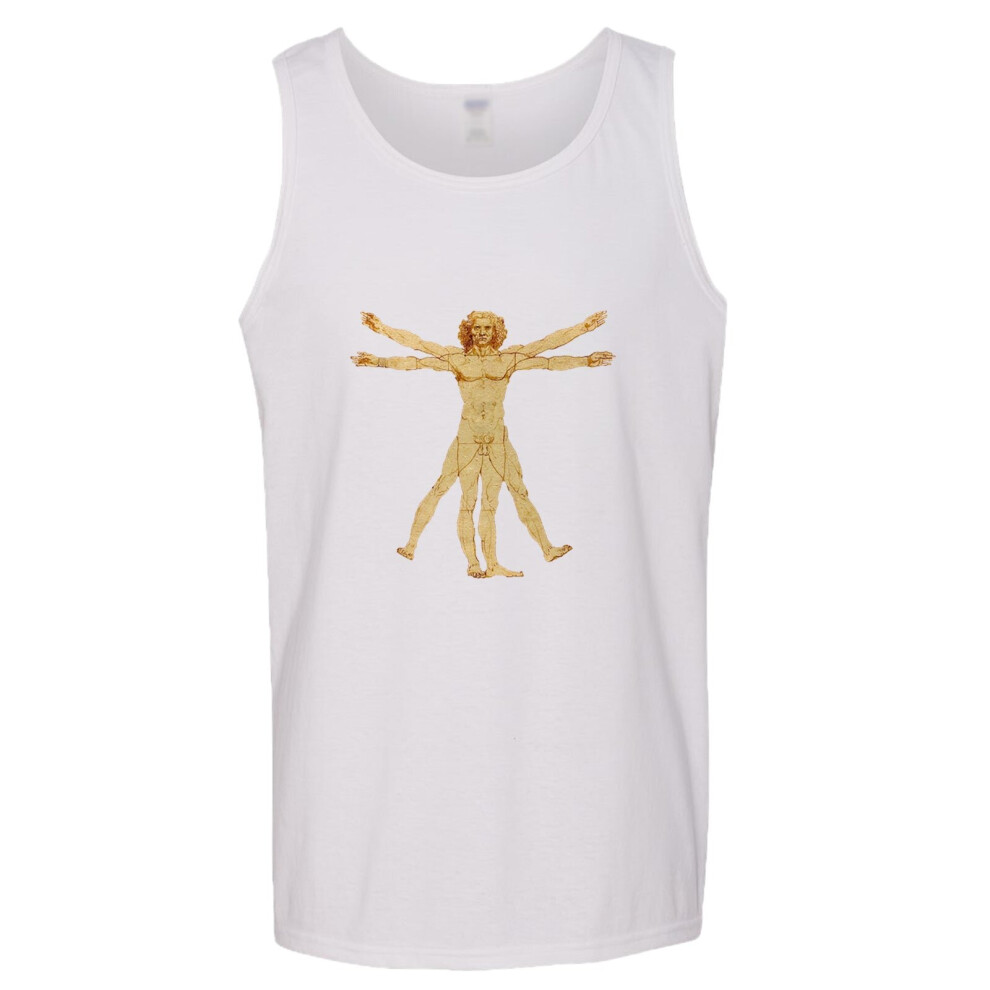 (2XL) The Vitruvian Man Leonardo Da Vinci Science Tank Top White Singlet T Shirt Mens