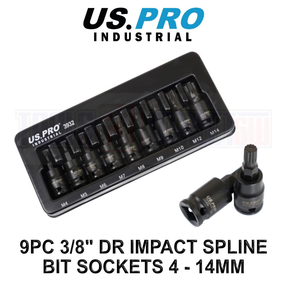 Us Pro Industrial 9Pc 3/8" Dr Impact Spline Bit Sockets Set 4 - 14Mm 3932 5060848155206