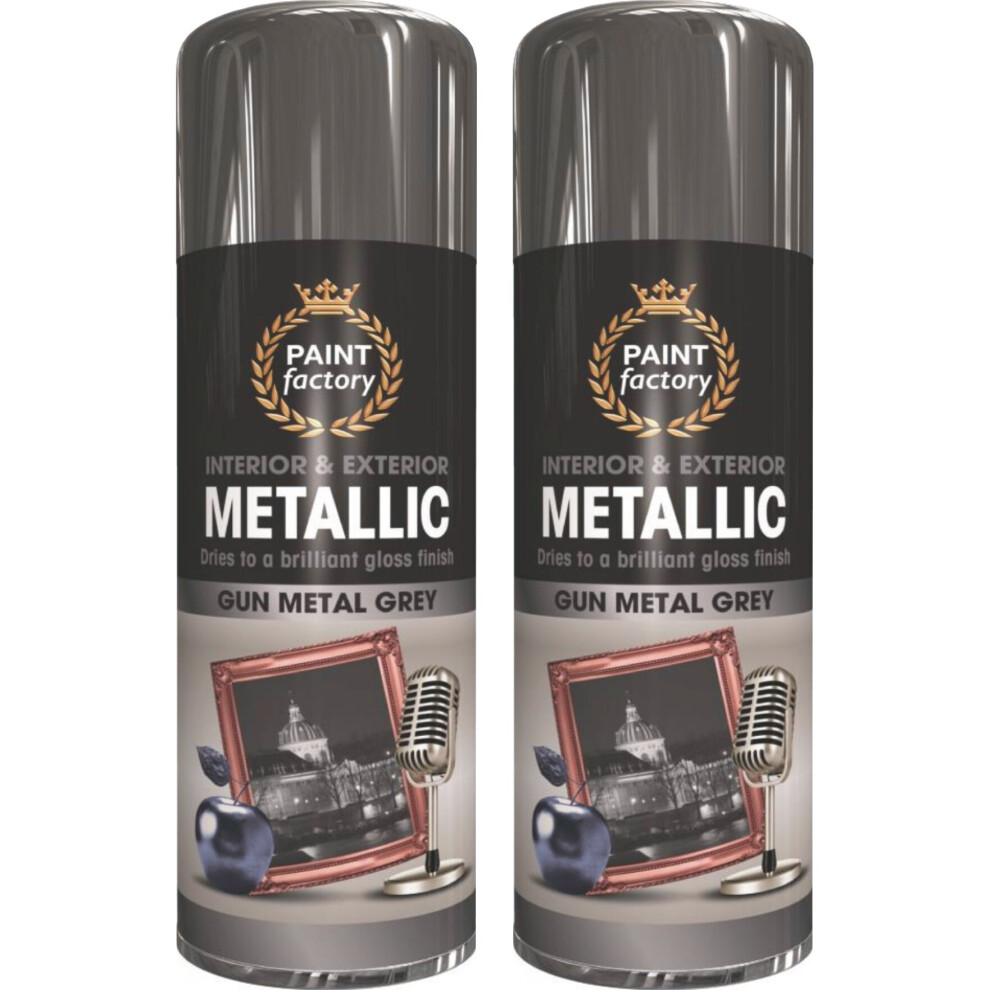 2 x 400ml Gun Grey Spray Paint Metallic Aerosol Auto Car Wood Plastic