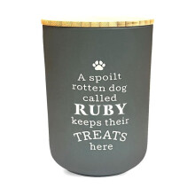 Dog Treat Jar Spoilt Puppy Pet Homeware Funny Green Wooden Lid - Ruby