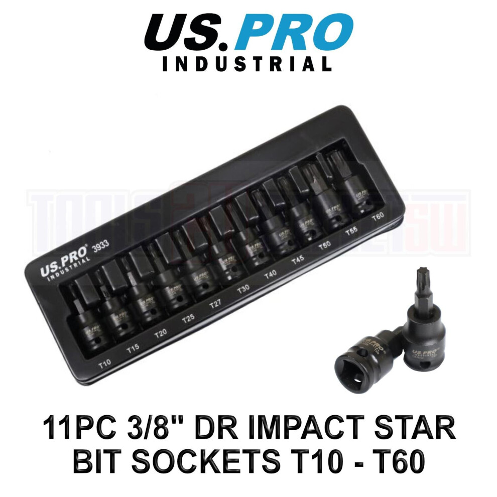 Us Pro Industrial 11Pc 3/8" Dr Impact Torx Star Bit Sockets Set T10 - T60 3933