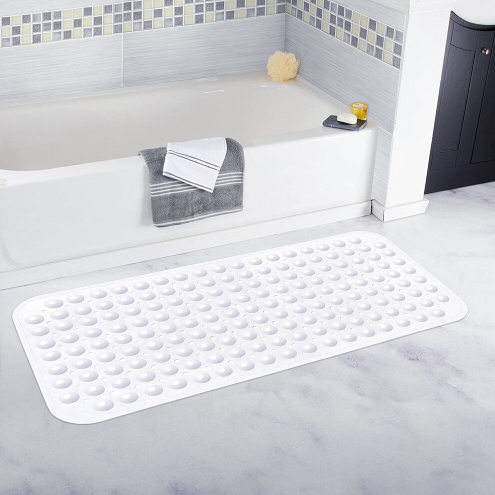 (40 x 100 cm , White) Large Bath Mat Non Slip Shower Mats Bathroom Safety