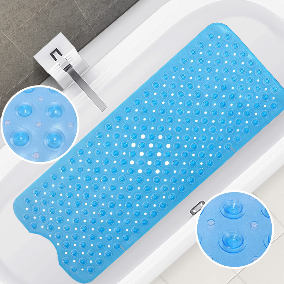 (38 x 70 cm , Light Blue) Large Bath Mat Non Slip Shower Mats Bathroom Safety