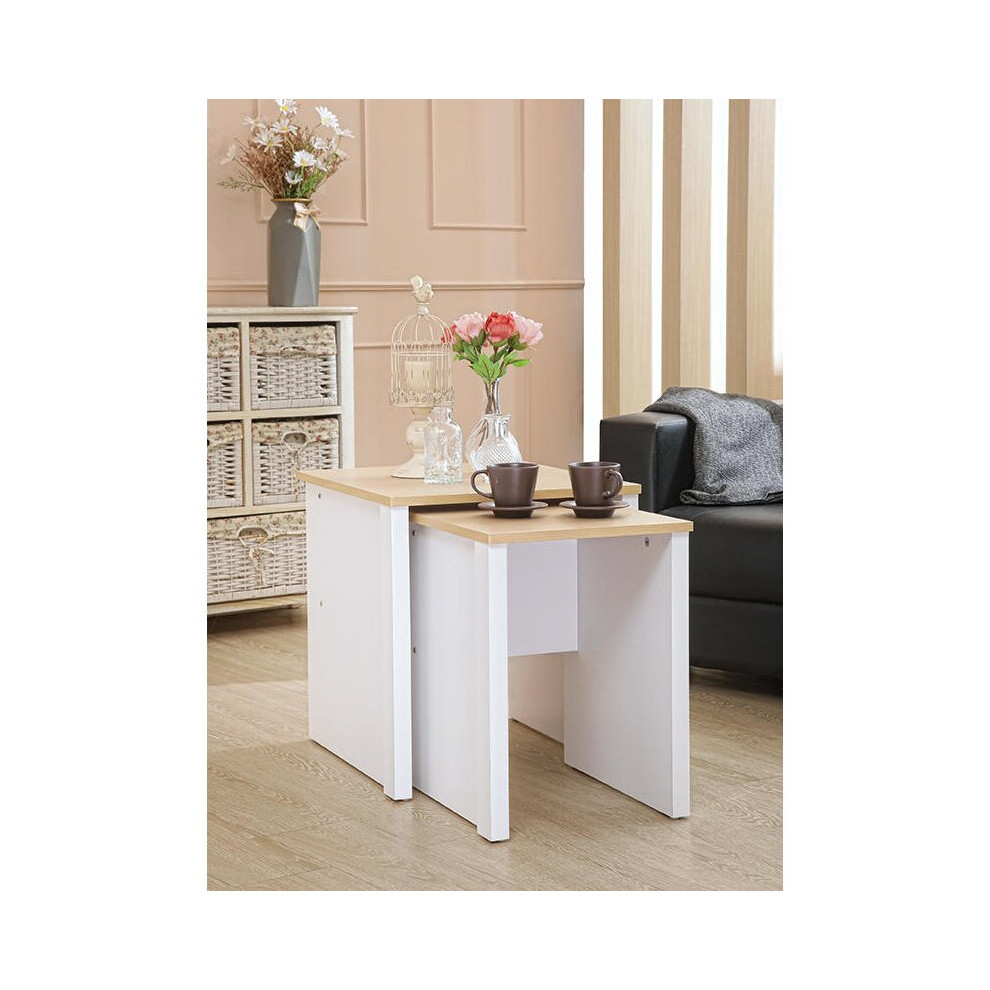 (White) Wooden Nest of Tables Available in Grey/Oak or White/Oak