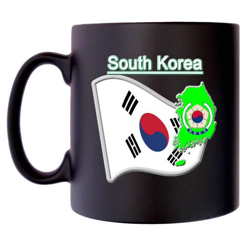 South Korea Flag KOREAN Map Klassek Mug Coffee Tea 10oz Black Satin