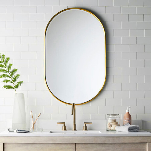 Modern Oval Metal Wall Mirror Bathroom Mirror Gold